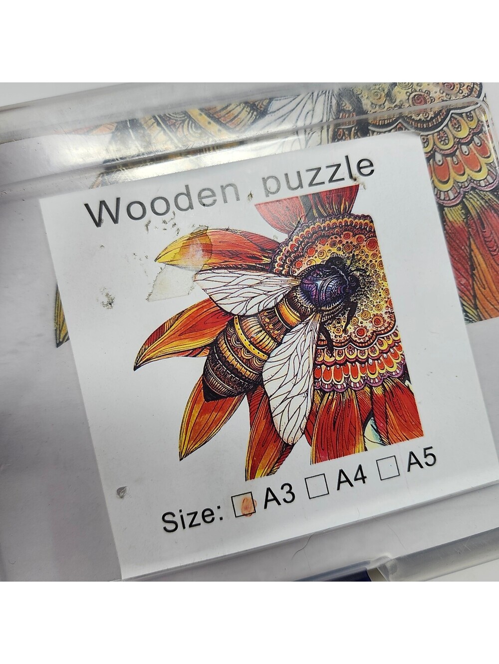 Wooden Jigsaw Puzzle Bee Sunflower Mandala A3 Size w/ Storage Case